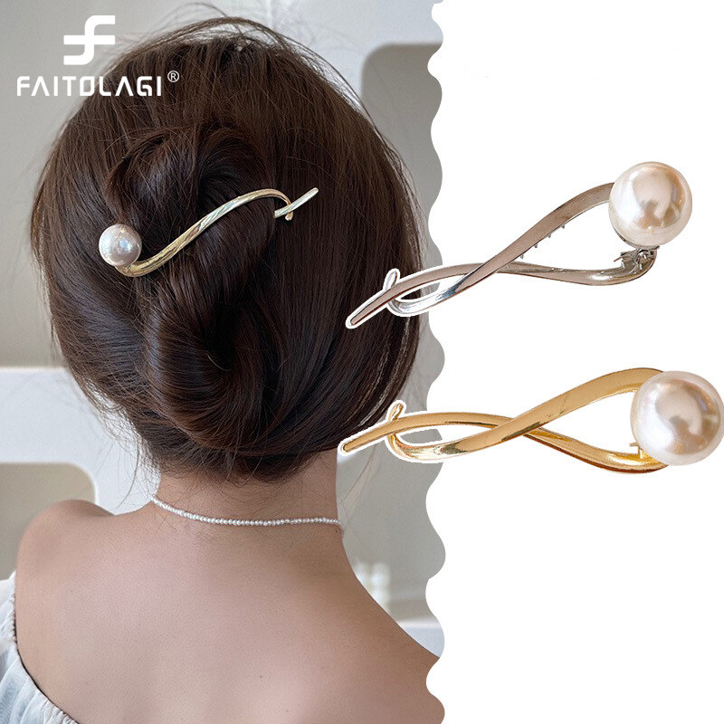 Big Pearl Hair Claw for Women Metal Gold Silver Color Hair Clips Bride Wedding Hairstyle Hairpins Korean Style Simple Elegant Female Hair Accessories