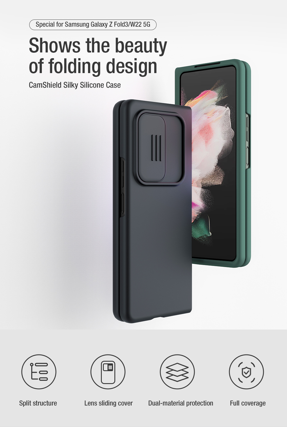 Samsung Galaxy Z Fold 4 / 3 5G - Nillkin Silky CamShield Case Full Coverage Smooth Skin Feel Shock Resistant Case Casing Cover Sliding Camera Protection Scratch Proof Anti Slip Corner Bumper All Round
