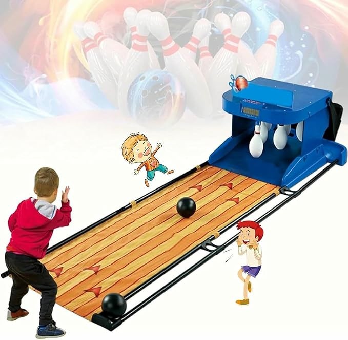 Indoor Bowling Ball Sports Game Console, Combo Game Table Set with Automatic Reset, Lighting, Simulation Sound Effect, for Home, Game Room, Friends & Family