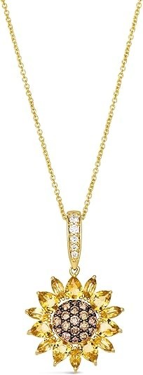 LE VIAN Chocolate Diamond Sunflower Pendant Necklace for Women - 14k Yellow Gold Flower Necklace for Her - Marquise Cut and Pear Shape Citrine - 20 Inch Chain - Lobster Claw Clasp