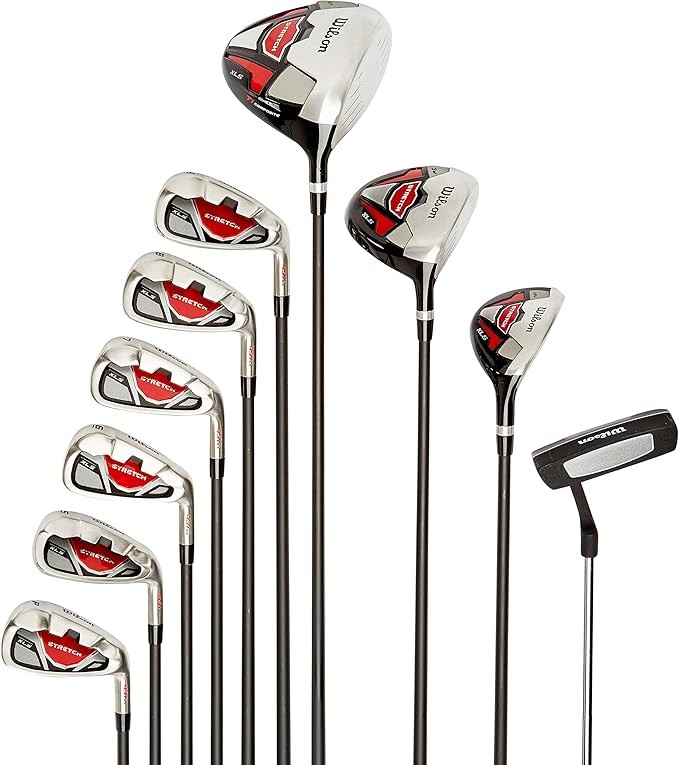 Wilson Beginner Complete Set, 10 Golf Clubs with Stand Bag, Men's, Stretch XL, Black/Grey/Red