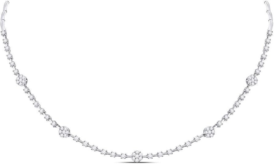 Dazzlingrock Collection 14K White Gold Womens Round Diamond Cluster Luxury Necklace 1-7/8 Ctw
